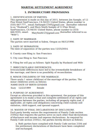 Marital Settlement Agreement Format