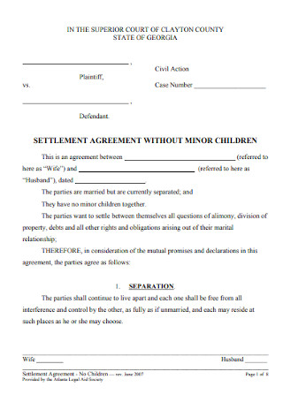 Marital Settlement Agreement for Minor Children