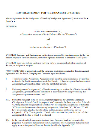 Master Assignment Service Agreement