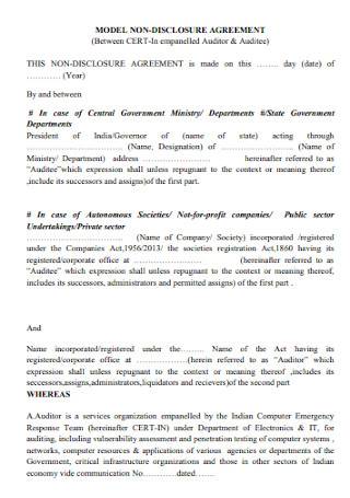Mdel Non Disclosure Agreement Template