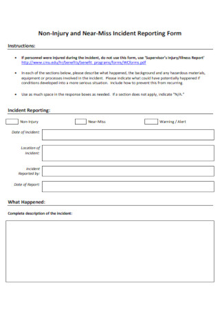 Non Injury Incident Reporting Form