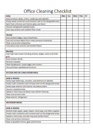 Office Cleaning Checklist Example