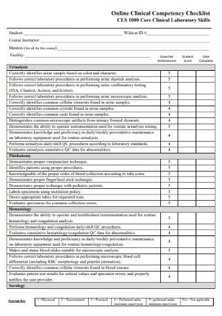 Online Clinical Competency Checklist