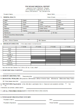 Physicians Medical Report