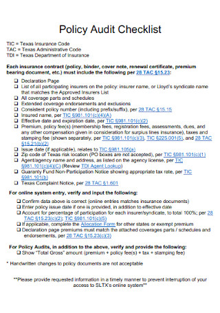 Policy Audit Checklist