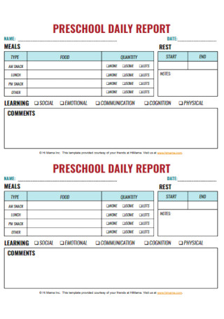 Preschool Daily Report