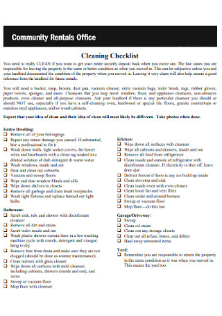 Rental Office Cleaning Checklist