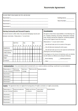 Roommate Agreement Format