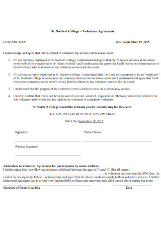 Sample College Volunteer Agreement