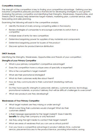 Sample Competitive Analysis Template