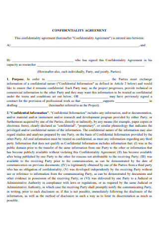 Sample Confidentiality Agreement Template