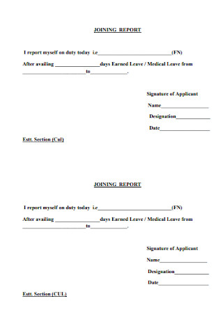 Sample Joining Report Template