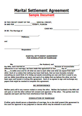 Sample Marital Settlement Agreement Example