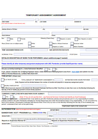 Sample Temporary Assignment Agreement 