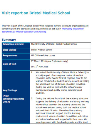 school visit report sample format