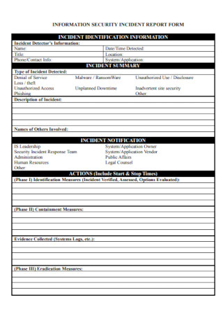 Security Information Incident Report Form