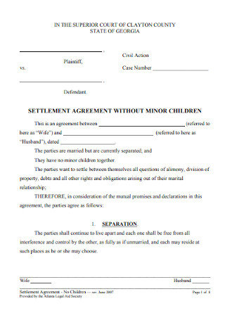 Settlement Agreement for Minor Children