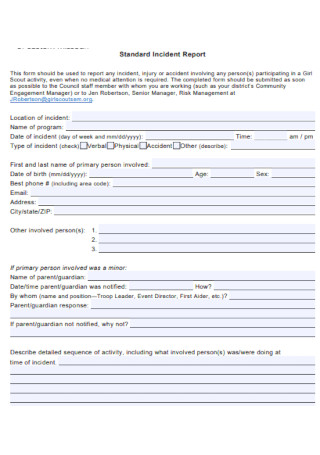 Standard Incident Report Form Example