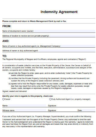 Standard Indemnity Agreement Template