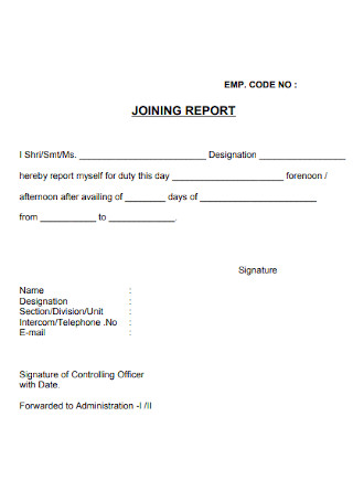 Standard Joining Report Template