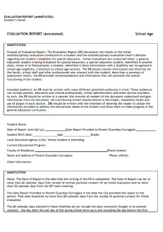 Student Evaluation Report