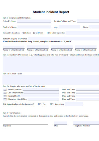 Student Incident Report Form