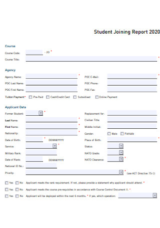 Student Joining Report Template