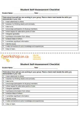 Student Self Assessment Checklist 