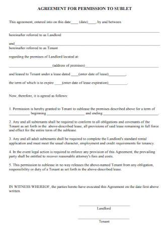 Sublease Permission Agreement