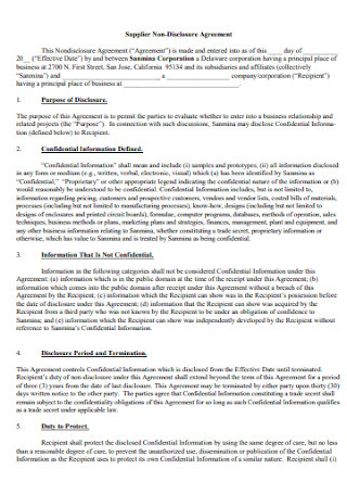 Supplier Non Disclosure Agreement Template