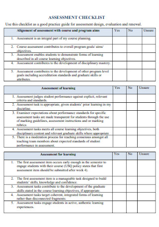 Teaching Assessment Checklist Template