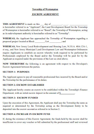 Township Escrow Agreement