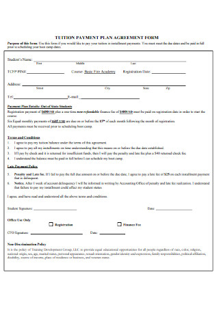 Tution Payment Plan Agreement Form
