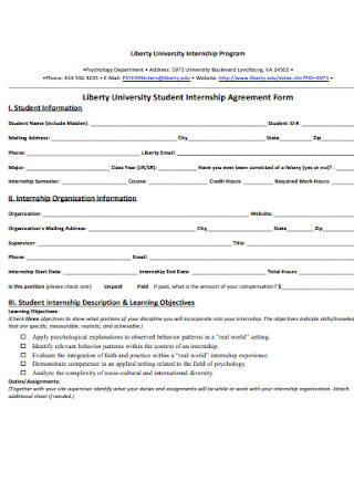 University Liberty Student Internship Agreement