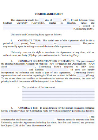 University Vendor Agreement