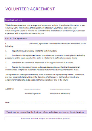 Volunteer Agreement Registration Form