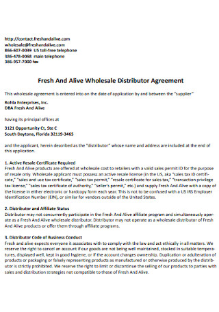Wholesale Distributor Agreement