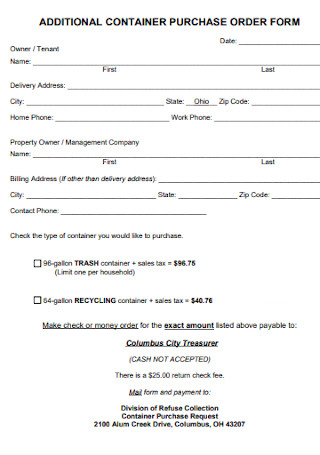 Additional Container Purchase Order Form