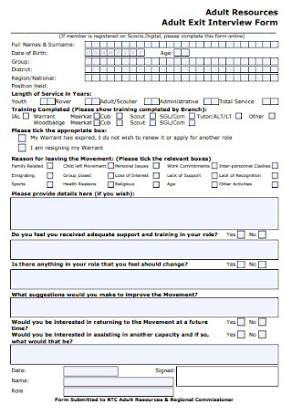 Adult Exit Interview Form
