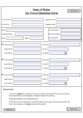 Air Travel Quotation Form