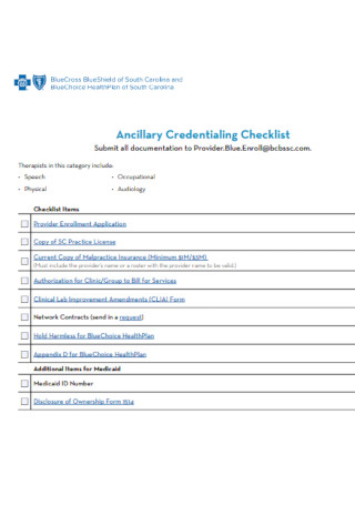 Ancillary Credentialing Checklist