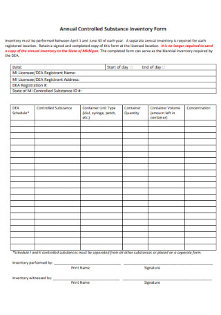 Annual Substance Inventory Form