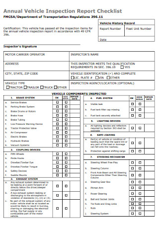 Annual Vehicle Inspection Report Checklist