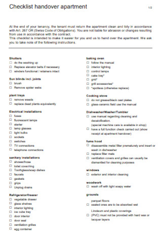 Apartment Handover Checklist