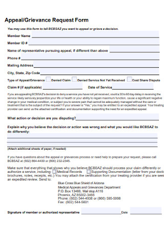 Appeal Grievance Request Form