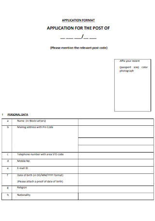 Application Form Format