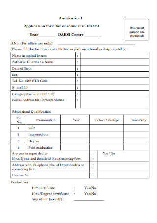 Application Form for Enrolment