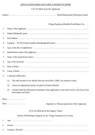 Application Form for Family Schme