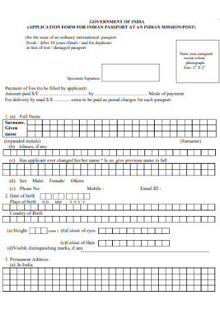 Application Form for Passport