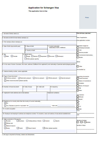 Application Form for Visa